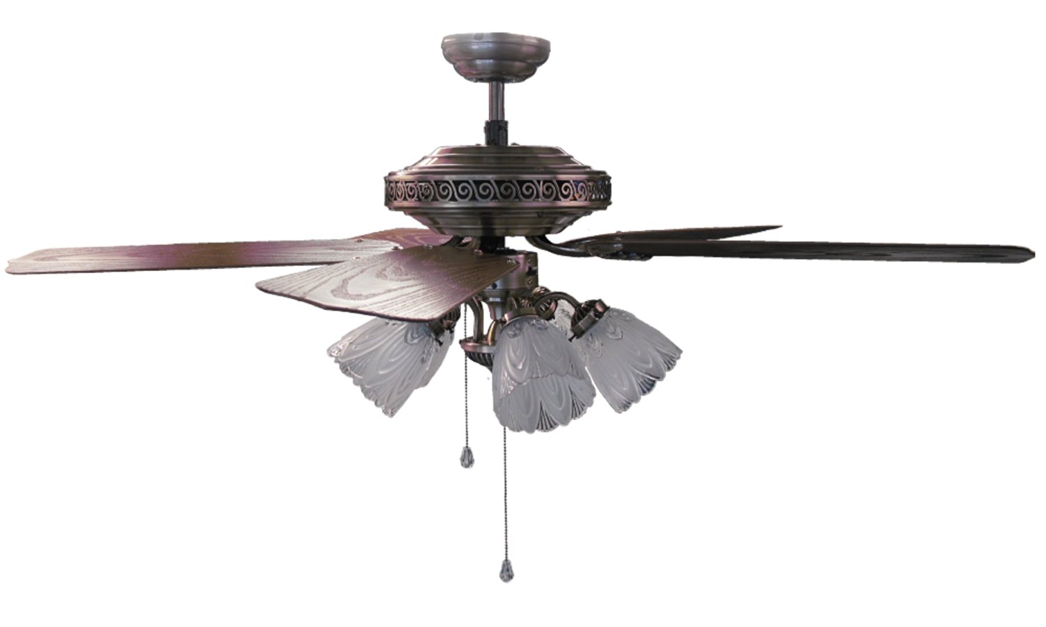 Sakura 52" 220 Volt Antique Brass Ceiling Fan with Four Lights 220v-240v For Export