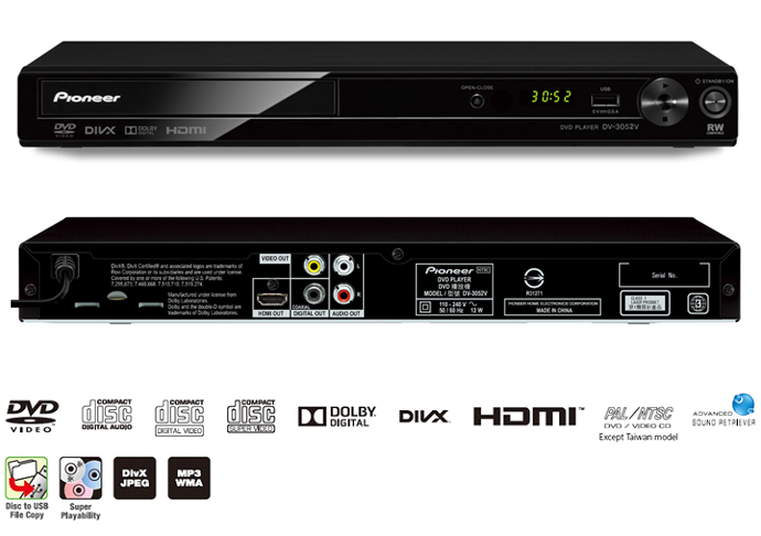 Pioneer DV-2042K 110-240 Volts Multi Region Code Zone Free DVD Player with  DivX, Karaoke and USB Input