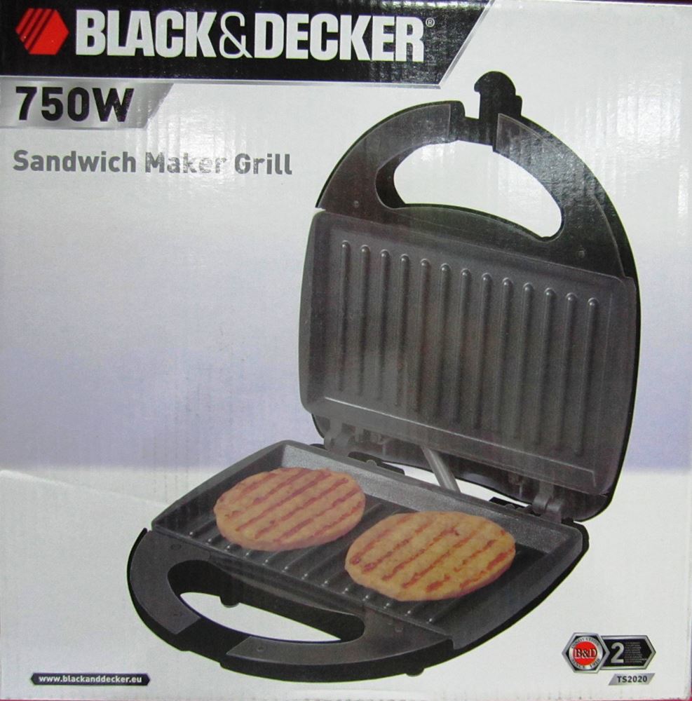 Black + Decker Sandwich, Grill and Waffle Maker, 750 Watt, Black - TS2090, Best price in Egypt